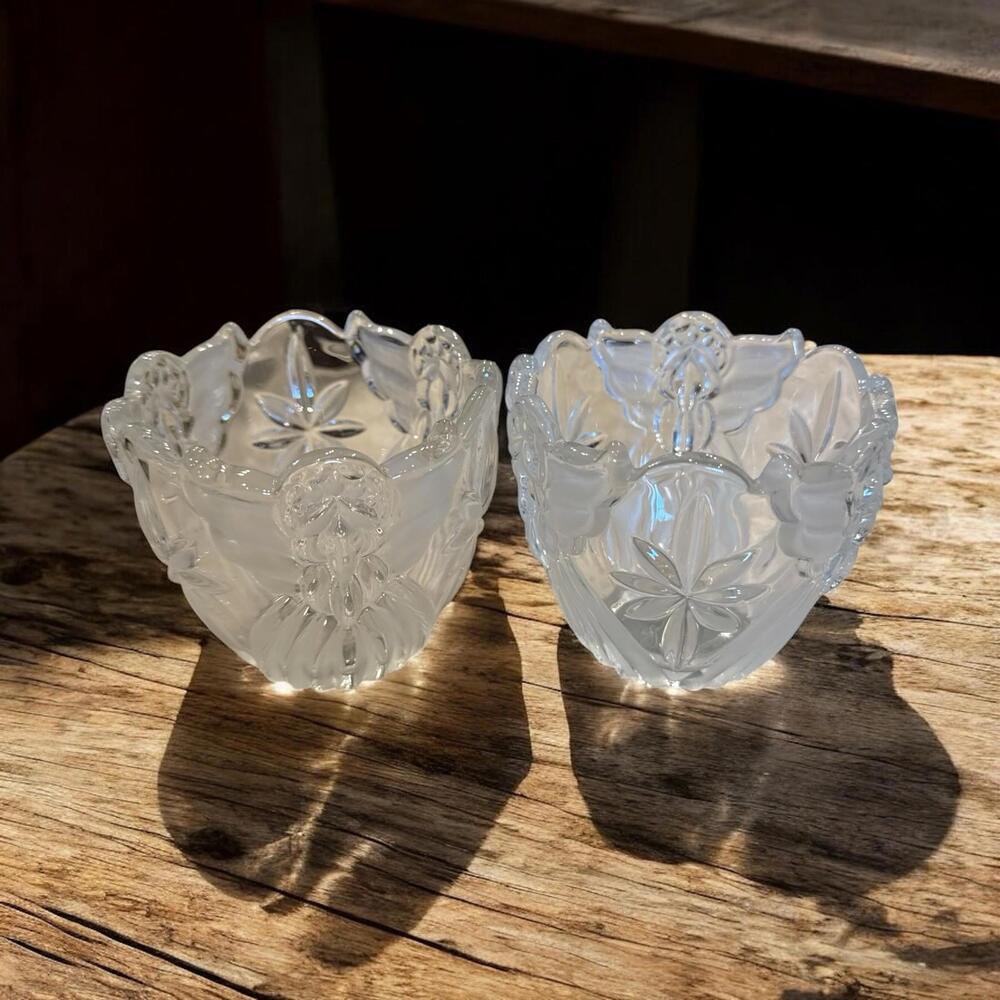 Gorham Angels of Peace Crystal Votive Holders Set of 2 Made in Germany NWT
